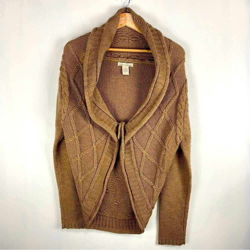 Les Tricots BOHO Cable‎ Knit Wool Blend Tie Front Cardigan Sweater Size Large
